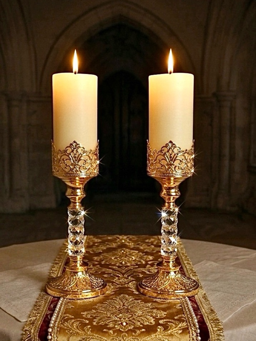 DECORATIVE CRAFTS Pair Handcrafted Brass Candle Holders Tapers or Pillars